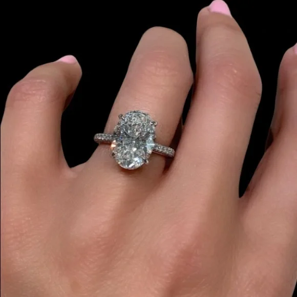 PLATINUM OVAL CUT 5 CARAT ENGAGEMENT RING - Picture 9 of 10